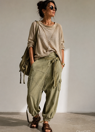 Nü denmark брюки-аладины / harem pants в стиле lagenlook, размер 38 см