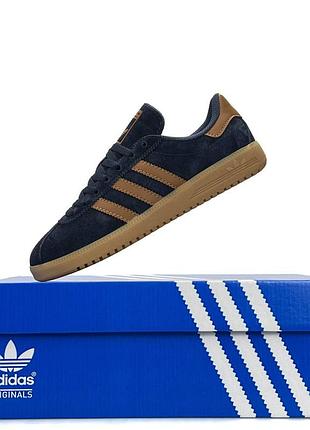 Женские кроссовки adidas bermuda dark navy caramel натуральная замша 36-41