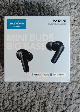 Наушники bluetooth soundcore life p2 mini tws с басом, 32 ч работы (черные)