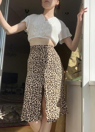 Леопардова спідниця міді h&m xxs/xs