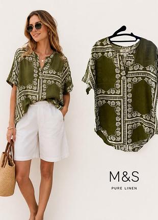 Льняная блуза рубашка m&s pure linen p m