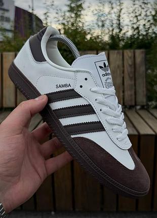 Кросівки чоловічі adidas samba, білі з коричневим шкіряні літні демісезонні весна-літо-осінь шкіра замша розмір 41-45 нові 0043-16