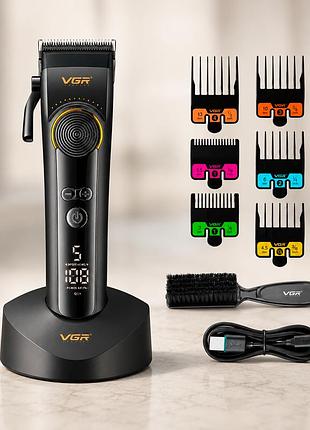 Машинка акумуляторна для стрижки vgr v-199 6 насадок, led-дисплей 2500 mah