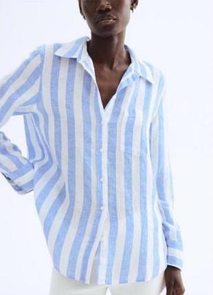 Льняная рубашка в полоску h&amp;m linen / оверсайз рубашка из льна / размер s