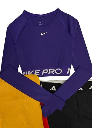 Nike женский фиолетовый кроп топ с длинными рукавами лонгслив оригинал