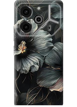 Чохол силіконовий на телефон tecno pova 6 pro чорні квіти "6031u-3689-58250"