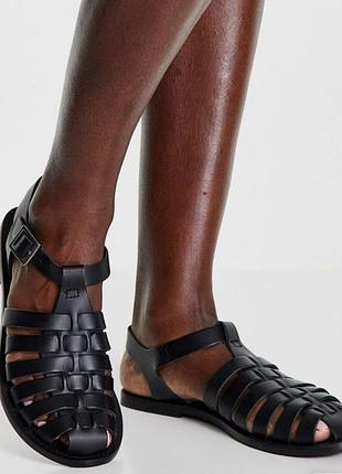 Черные кожаные туфли на плоской подошве в рыбацком стиле asos design wide fit marina