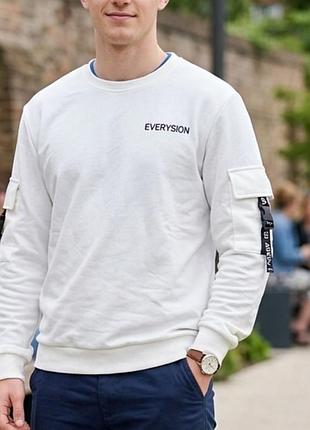 Стильный белый свитшот everyssion в стиле techwear / streetwear