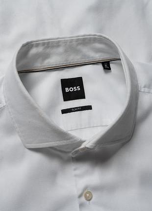 Hugo boss slim fit button up long sleeved white cotton shirt   [smh017204]