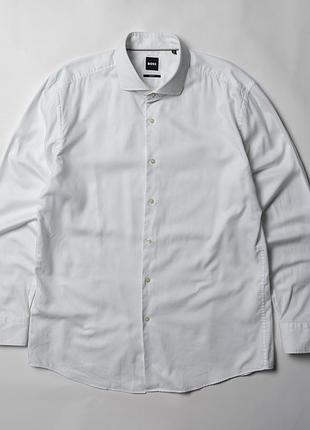 Hugo boss slim fit button up long sleeved white cotton shirt   [smh017204]