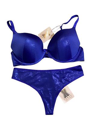 Оригинальный комплект rihanna savage fenty core microfiber metallic push-up bra in dreamy blue chrome