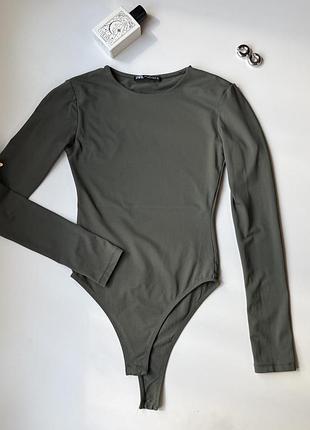 Боді zara кольору хакі з довгим рукавом | s