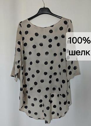 Асиметрична блуза в горох, 100% шовк, л