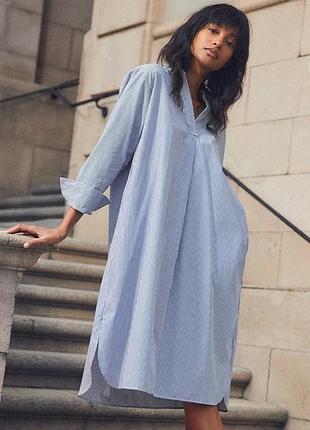 Сукня сорочка міді uniqlo блакитно-білого кольору склад бавовна розмір s/m