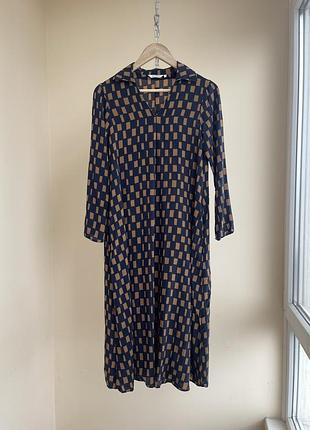 Жіноча бохо міді сукня з принтом з довгим рукавом marimekko maisol noppa dice checked pattern v-neck cupro a-line long sleeve midi dress 34 xs