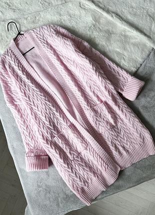 Розовый удлиненный кардиган