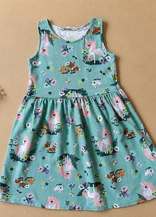 Сарафан детский для девочки летний хлопковый h&amp;m 6-7 лет | 122-128 см | бирюзовый с единорогами|