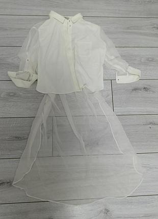 Удлиненная белая рубашка-туника vero moda с асимметричным низом / пляжная накидка веро мода