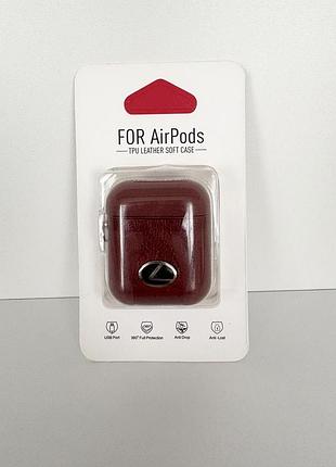 Шкіряний чохол для airpods lexus leather case захисний силіконовий кейс для навушників з карабіном