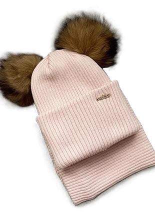 Шапка двойная и хомут девочек 070978 "makko" 50 - 52 - 54 г.
