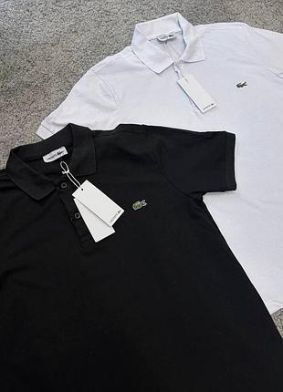 Поло lacoste чорне / біле чоловіче