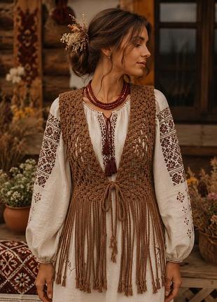 Жилетка ручної роботи «кава з молоком» стиль бохо❤️‍🔥🧵