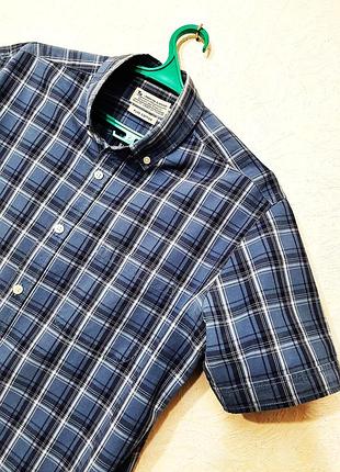 Сорочка літня чоловіча premium clothing блакитна синя сіра в клітинку короткі рукави пряма бренд tu розмір m, комір 40-41см