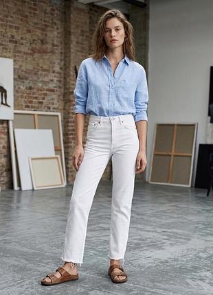 Прямі білі джинси zara з необробленим краєм