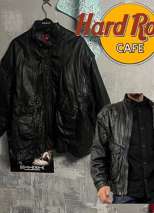 Кожаная курточка черная кожанка з съемными рукавами hard rock cafe xl