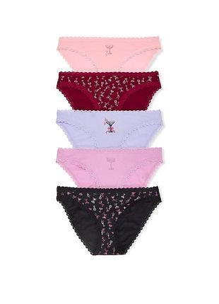 Набір трусиків victoria's secret (43652955162820) stretch cotton lace-trim bikini 5-pack xs комбіновані