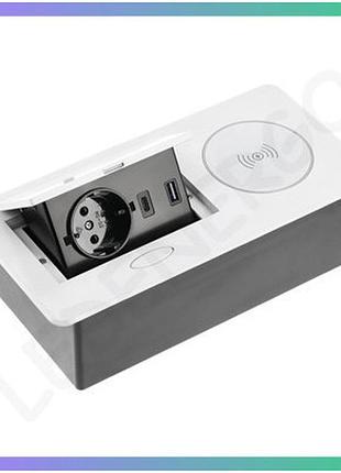 Подовжувач вбудований gtv avaro plus з індукційною зарядкою 1 розетка schuko usb a+c 1,5 м білий для офісу і дому