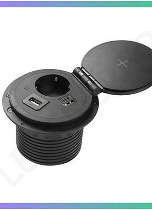Подовжувач вбудований gtv charger plus з індукційною зарядкою 1 розетка schuko 2 порти usb a+c hdmi rj45 1,5 м чорний
