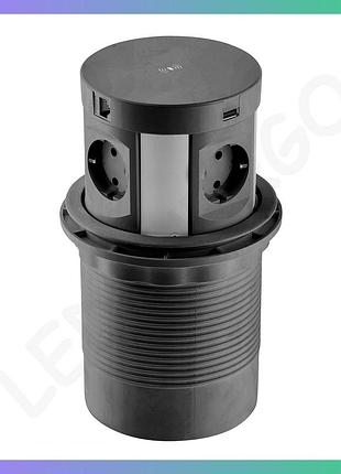 Подовжувач врізний gtv comfort plus з індукційною зарядкою 4 розетки 2 usb 2 rj45 чорний 1,5м