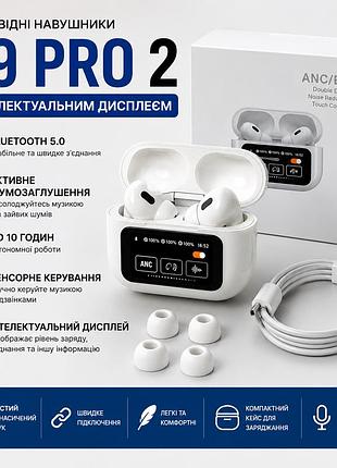 Безпровідні bluetooth навушники a9 pro 2 з інтелектуальним дисплеєм, активним шумозаглушенням anc та сенсорним керуванням