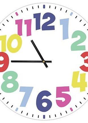 Годинник настінний круглий, 36 см різнокольорові цифри великі