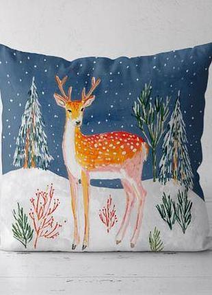 Подушка декоративна (soft) 45x45 см олень в снігу
