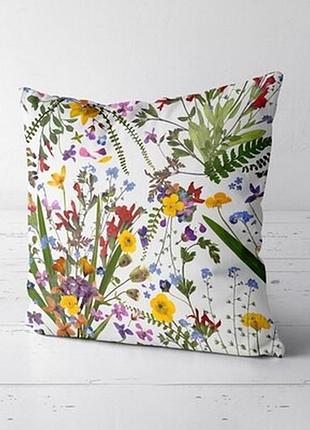 Подушка декоративна (soft) 45x45 см яскраві польові квіти на білому тлі