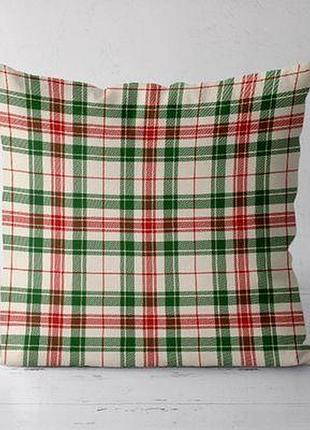 Подушка декоративна (soft) 45x45 см червоно-зелена клітинка