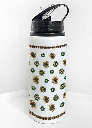 Пляшка для води з трубочкою соняшники