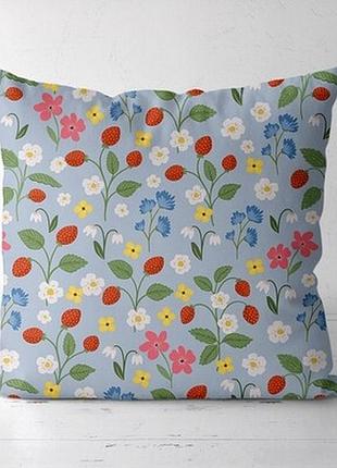 Подушка декоративна (soft) 45x45 см квіти та суниця