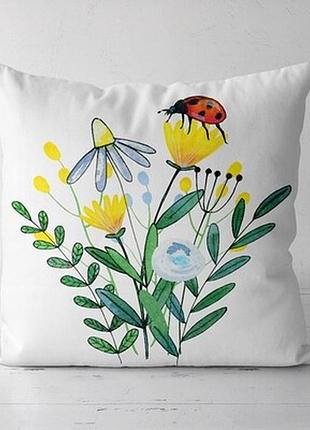Подушка декоративна (soft) 45x45 см квіти та сонечко