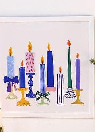 Постер у рамці, 30х30 см запалені свічки