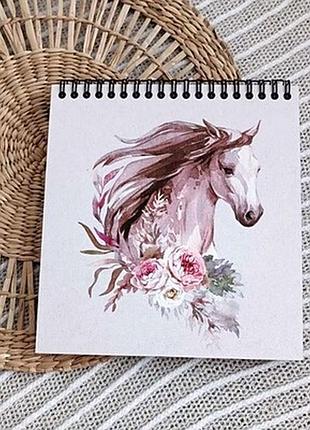 Блокнот sketchbook (квадрат) кінь і квіти