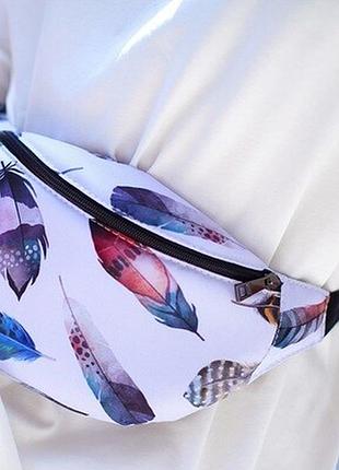 Сумка бананка bumbag кольорове пір'я