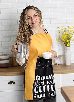 Фартух повнокольоровий сolorful good days start with coffee and cat