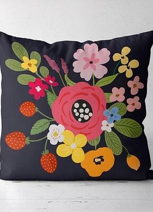 Подушка декоративна (soft) 45x45 см букет квітів із суницею