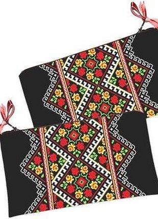Жіноча косметичка український квітковий орнамент чорний