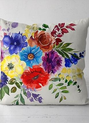 Подушка декоративна (soft) 45x45 см малюнок з мальвами і волошками