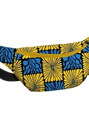 Сумка бананка bumbag жовті квіти і блакитне листя
