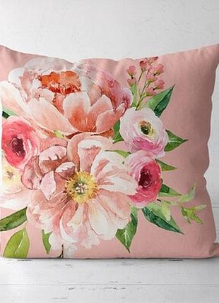 Подушка декоративна (soft) 45x45 см мальва на рожевому тлі